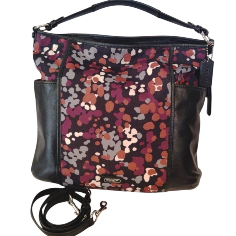 Coach Leather & Canvas Park Splatter Hobo Bag in Black Multicolor, 13.5x15" - Picture 2 of 9